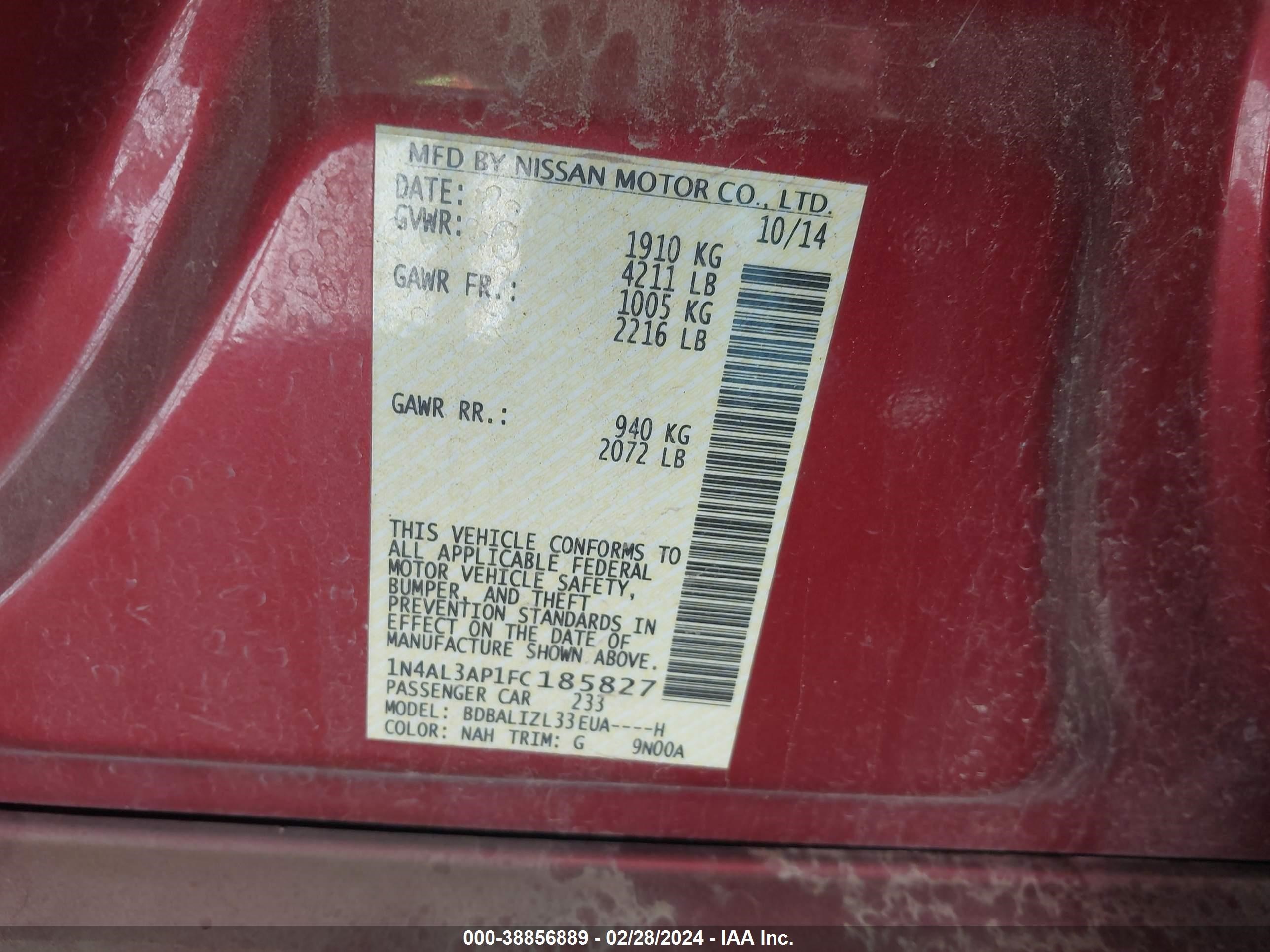 Photo 8 VIN: 1N4AL3AP1FC185827 - NISSAN ALTIMA 