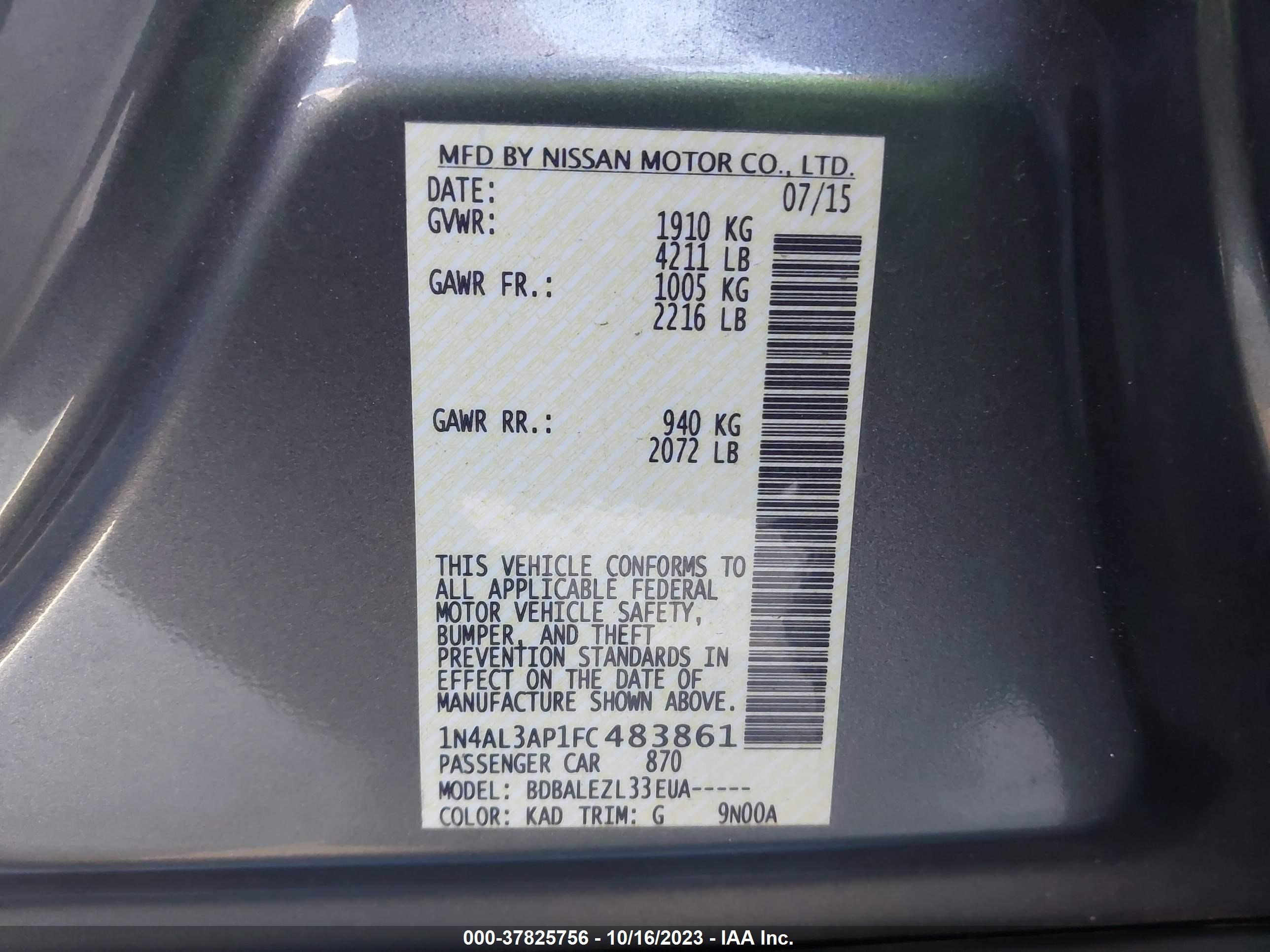 Photo 8 VIN: 1N4AL3AP1FC483861 - NISSAN ALTIMA 