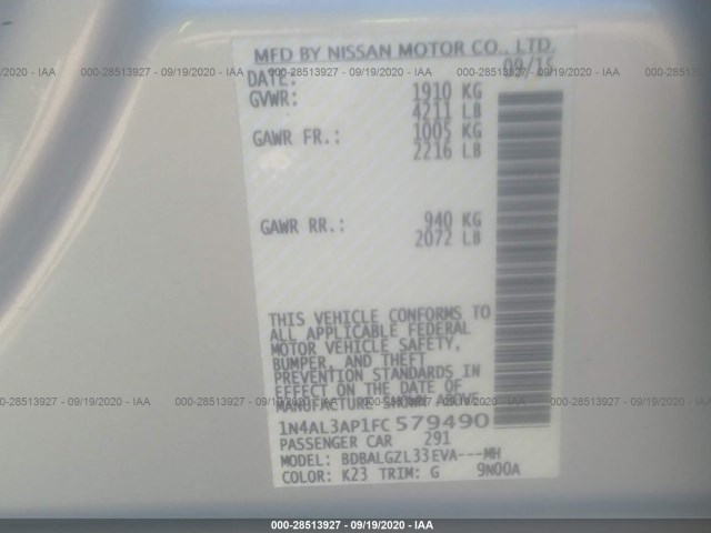 Photo 8 VIN: 1N4AL3AP1FC579490 - NISSAN ALTIMA 