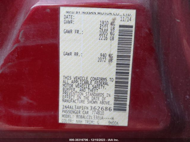 Photo 8 VIN: 1N4AL3AP1FN362686 - NISSAN ALTIMA 