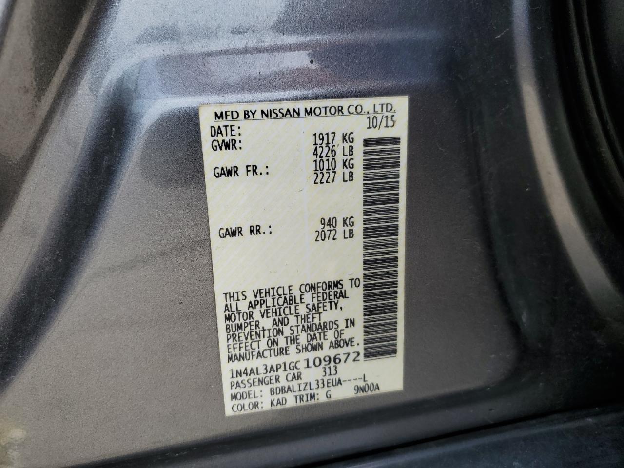 Photo 11 VIN: 1N4AL3AP1GC109672 - NISSAN ALTIMA 