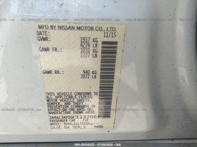 Photo 8 VIN: 1N4AL3AP1GC114208 - NISSAN ALTIMA 