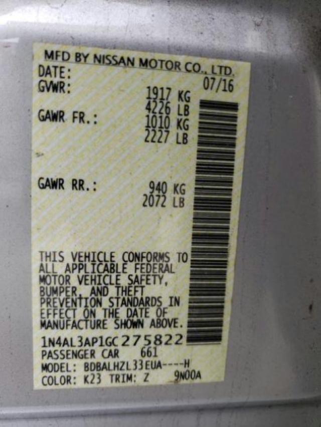 Photo 9 VIN: 1N4AL3AP1GC275822 - NISSAN ALTIMA 2.5 