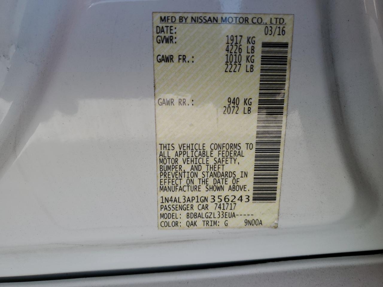 Photo 11 VIN: 1N4AL3AP1GN356243 - NISSAN ALTIMA 