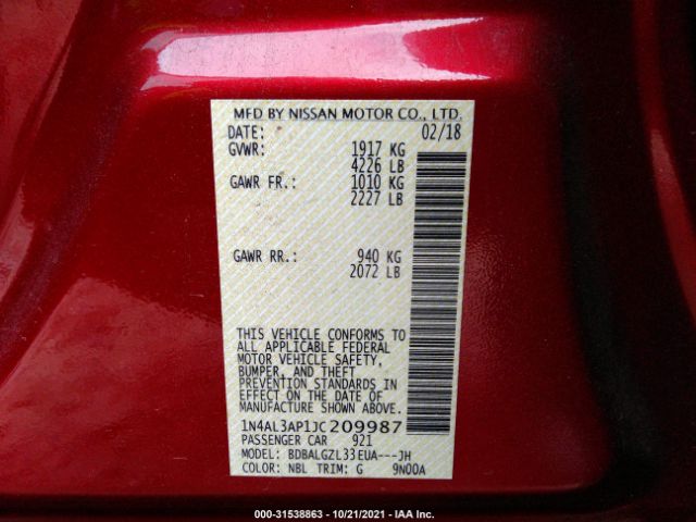 Photo 8 VIN: 1N4AL3AP1JC209987 - NISSAN ALTIMA 