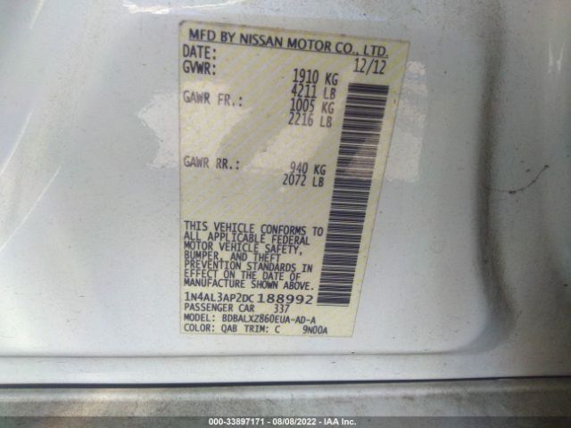 Photo 8 VIN: 1N4AL3AP2DC188992 - NISSAN ALTIMA 