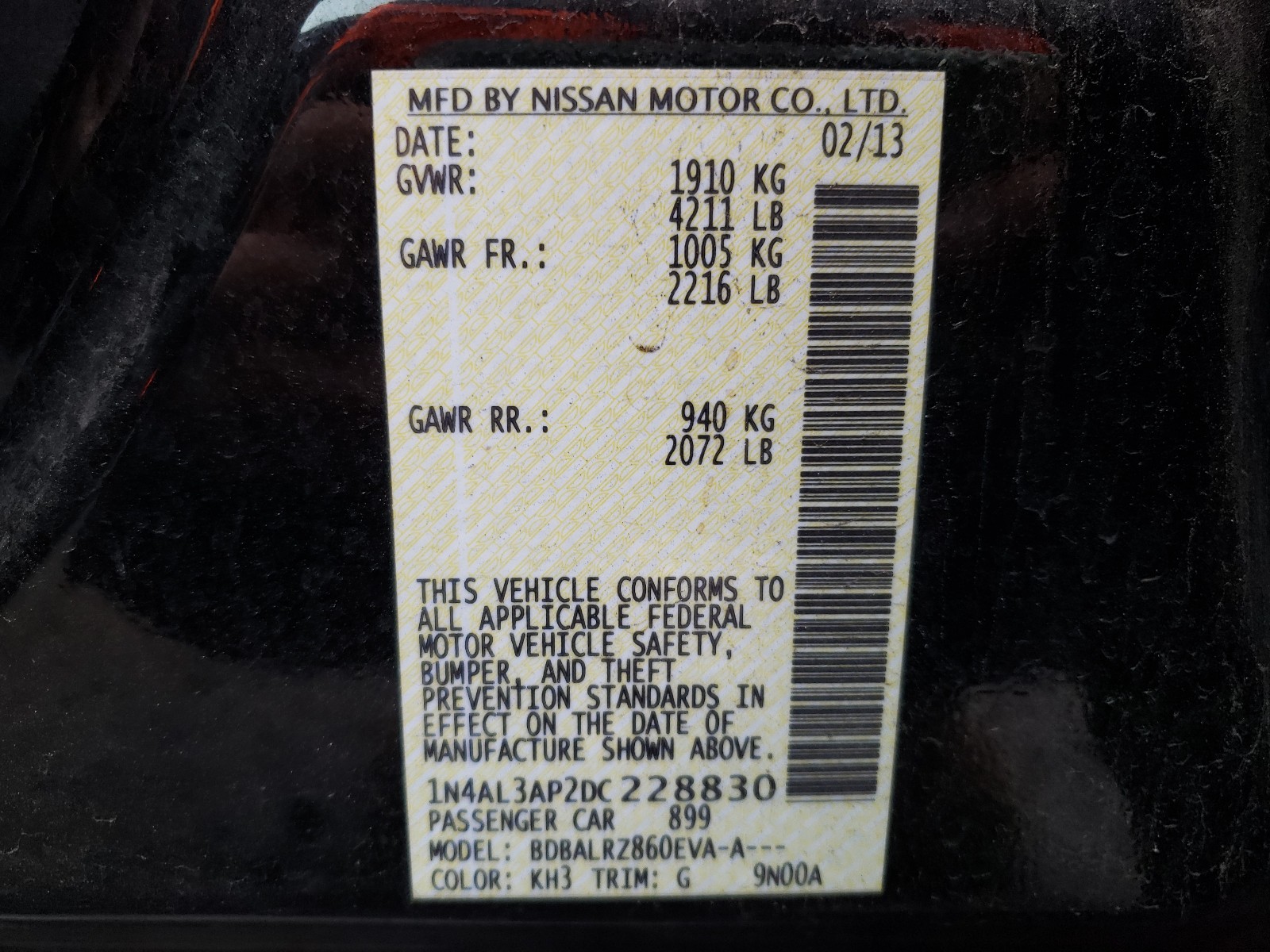 Photo 9 VIN: 1N4AL3AP2DC228830 - NISSAN ALTIMA 2.5 