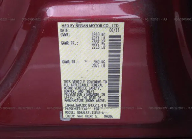 Photo 8 VIN: 1N4AL3AP2DC902149 - NISSAN ALTIMA 