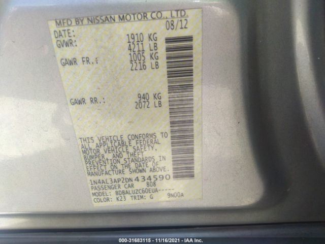 Photo 8 VIN: 1N4AL3AP2DN434590 - NISSAN ALTIMA 