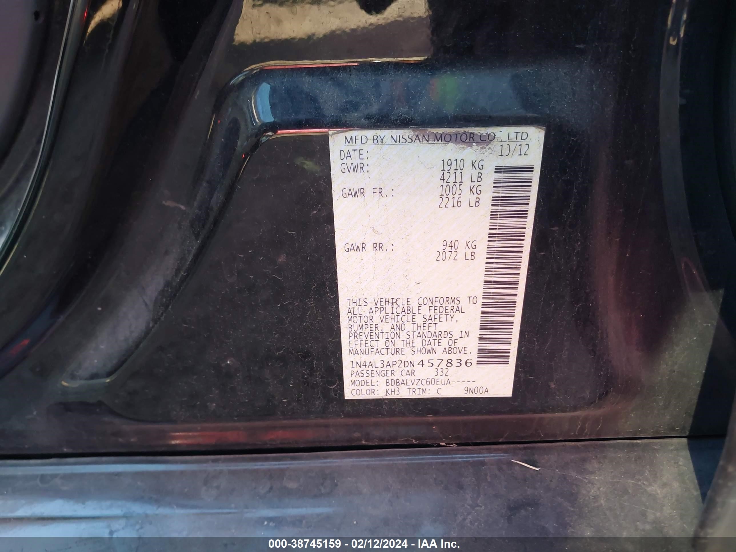 Photo 8 VIN: 1N4AL3AP2DN457836 - NISSAN ALTIMA 