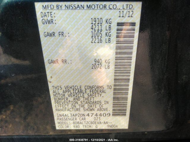 Photo 8 VIN: 1N4AL3AP2DN474409 - NISSAN ALTIMA 