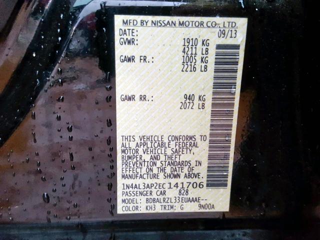 Photo 9 VIN: 1N4AL3AP2EC141706 - NISSAN ALTIMA 2.5 