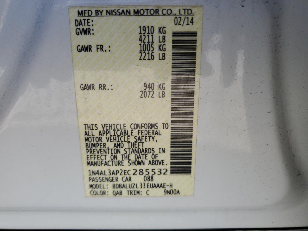 Photo 12 VIN: 1N4AL3AP2EC285532 - NISSAN ALTIMA 