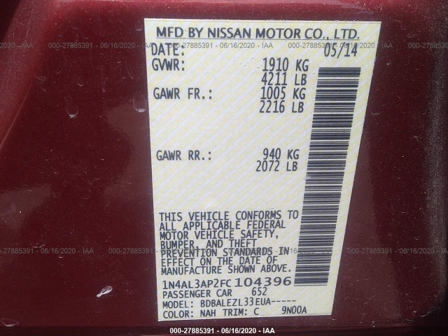 Photo 8 VIN: 1N4AL3AP2FC104396 - NISSAN ALTIMA 