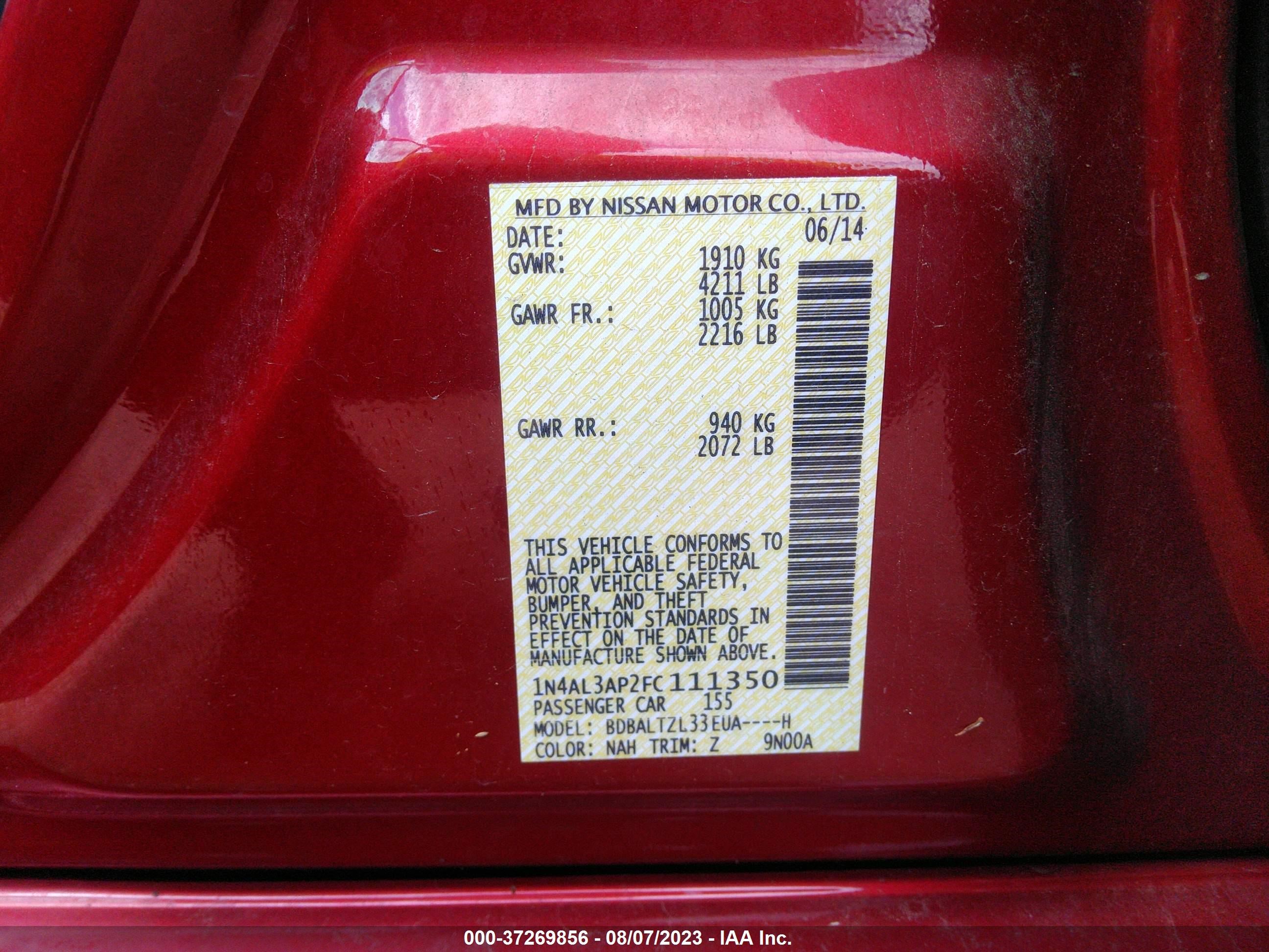 Photo 8 VIN: 1N4AL3AP2FC111350 - NISSAN ALTIMA 