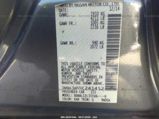 Photo 8 VIN: 1N4AL3AP2FC241452 - NISSAN ALTIMA 