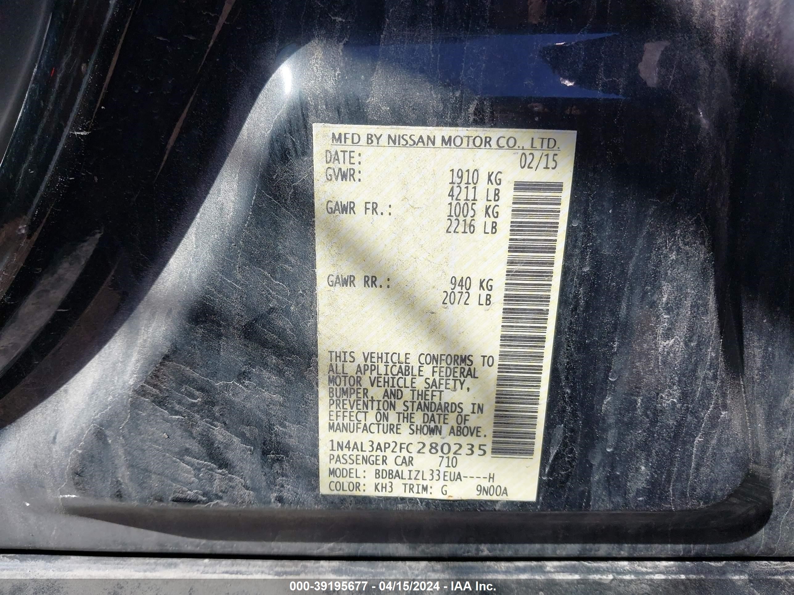 Photo 8 VIN: 1N4AL3AP2FC280235 - NISSAN ALTIMA 