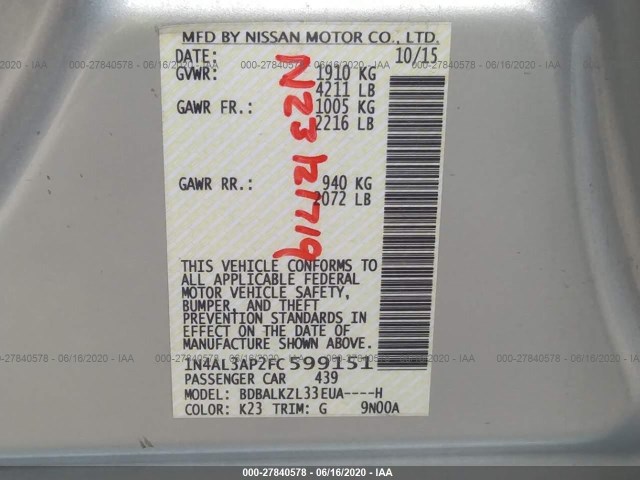 Photo 8 VIN: 1N4AL3AP2FC599151 - NISSAN ALTIMA 