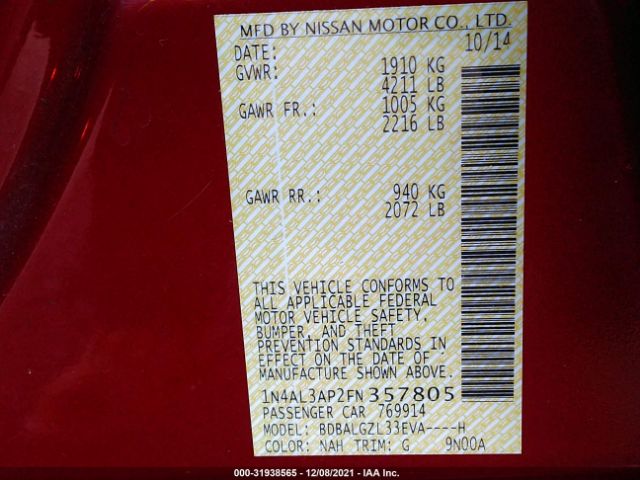 Photo 8 VIN: 1N4AL3AP2FN357805 - NISSAN ALTIMA 