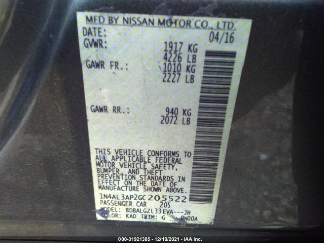 Photo 8 VIN: 1N4AL3AP2GC205522 - NISSAN ALTIMA 