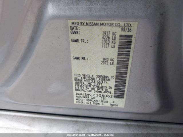 Photo 8 VIN: 1N4AL3AP2HC108063 - NISSAN ALTIMA 