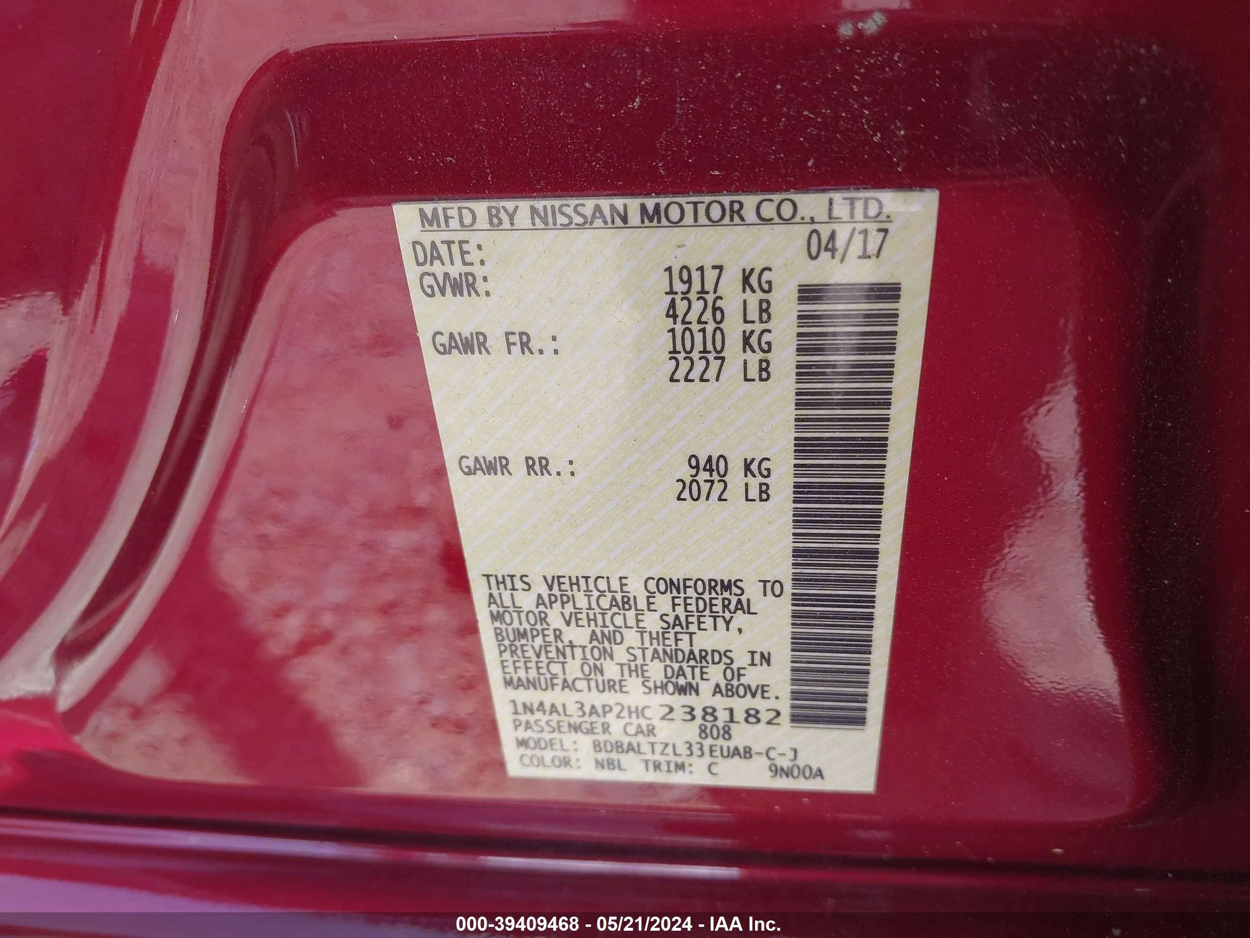 Photo 8 VIN: 1N4AL3AP2HC238182 - NISSAN ALTIMA 