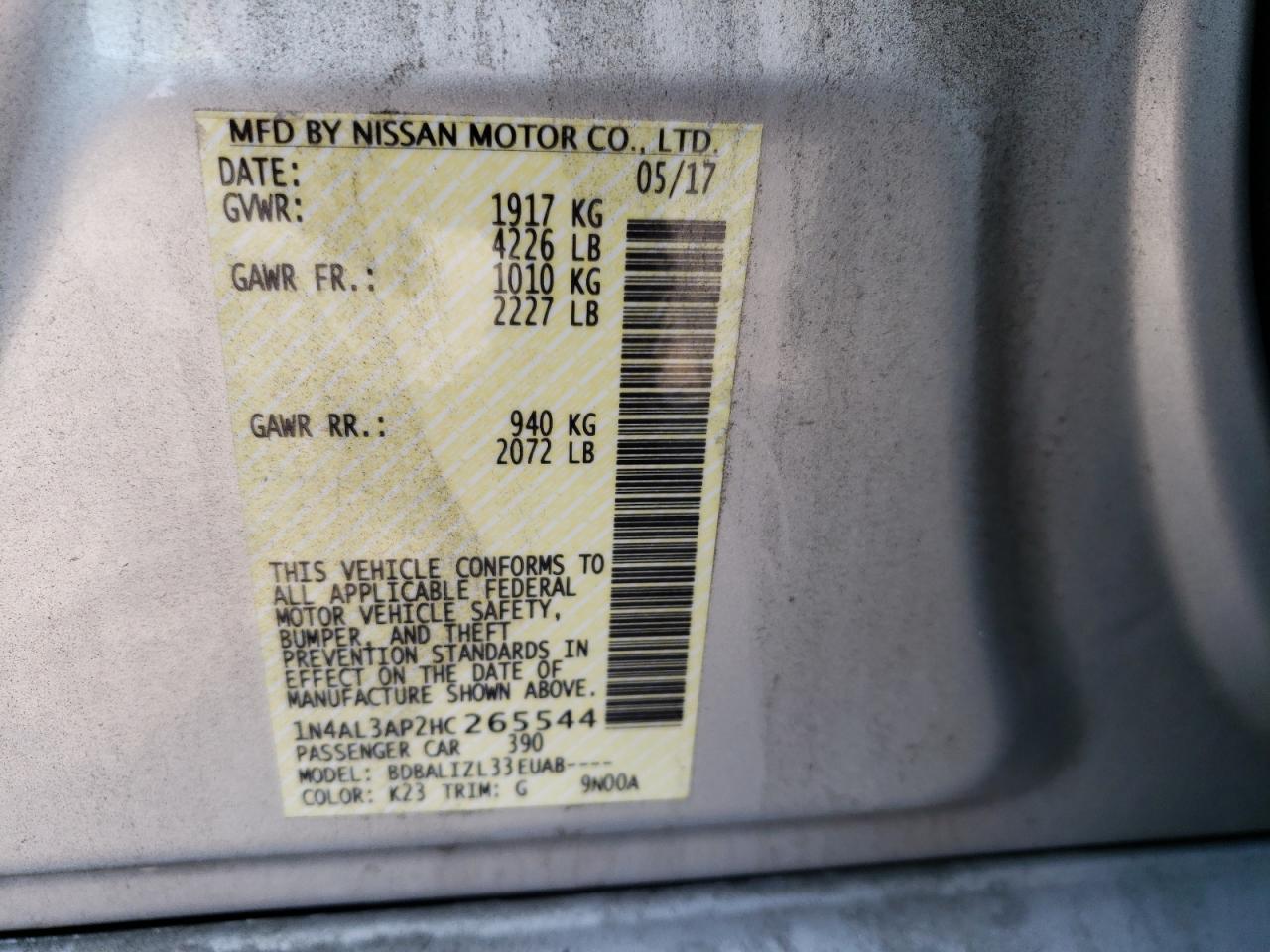 Photo 12 VIN: 1N4AL3AP2HC265544 - NISSAN ALTIMA 