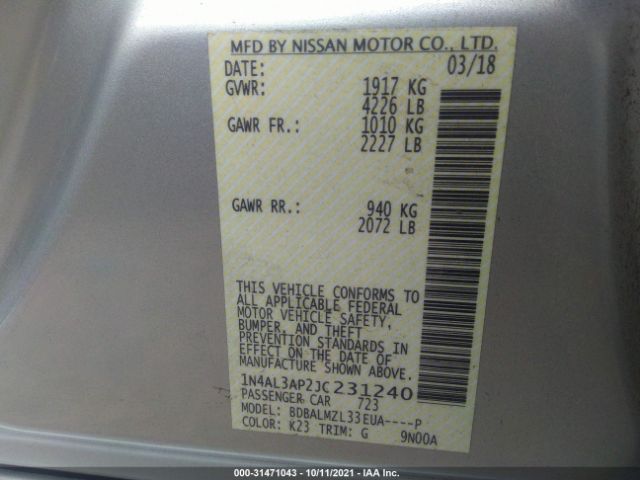 Photo 8 VIN: 1N4AL3AP2JC231240 - NISSAN ALTIMA 