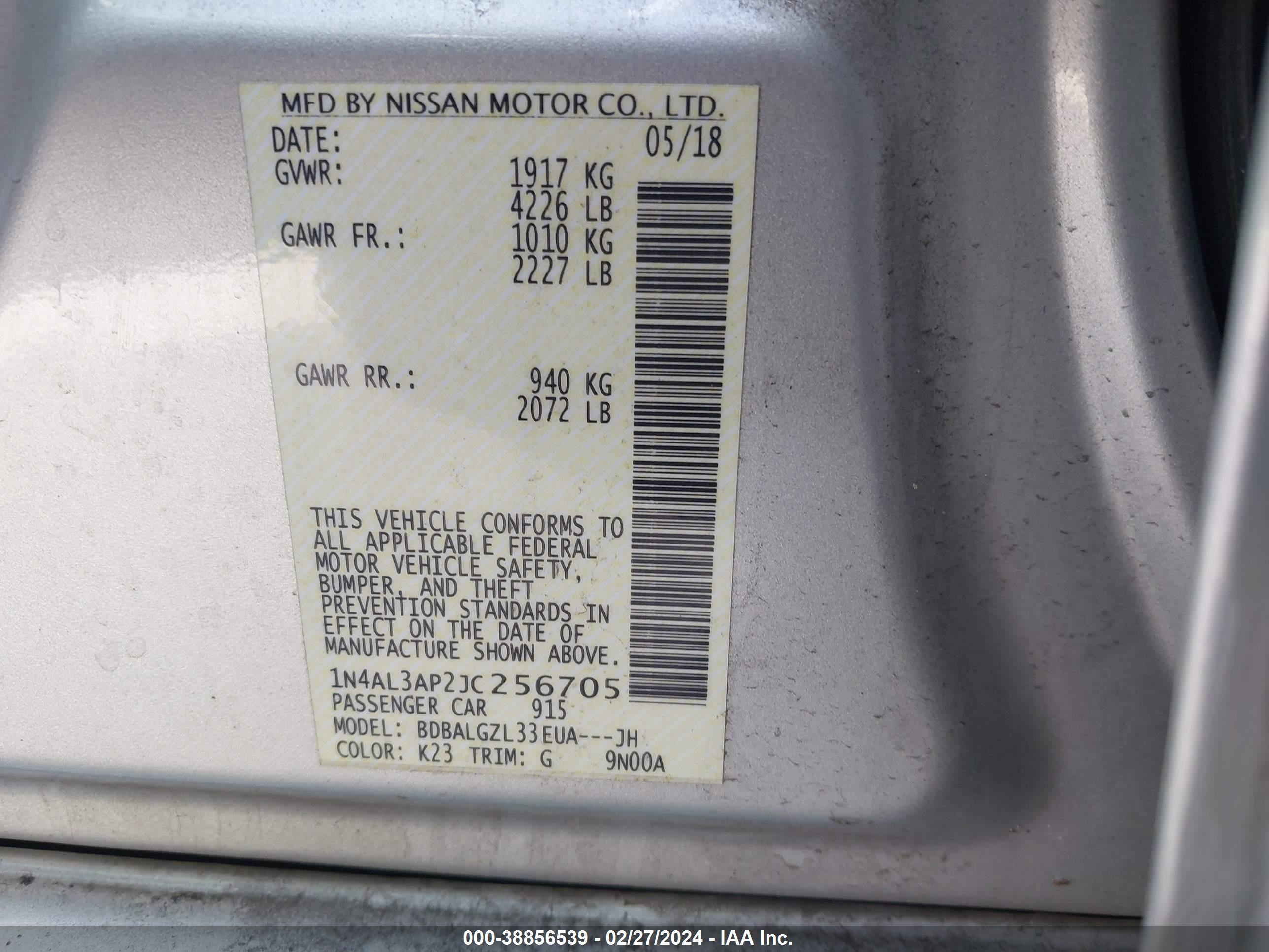 Photo 8 VIN: 1N4AL3AP2JC256705 - NISSAN ALTIMA 