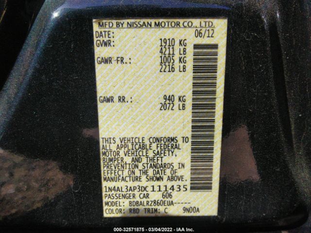 Photo 8 VIN: 1N4AL3AP3DC111435 - NISSAN ALTIMA 