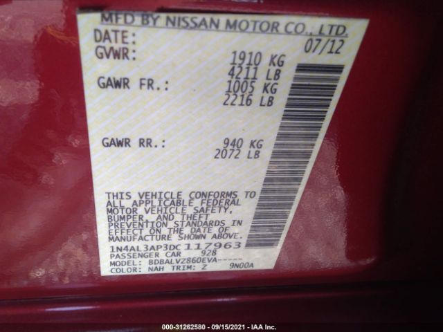 Photo 8 VIN: 1N4AL3AP3DC117963 - NISSAN ALTIMA 