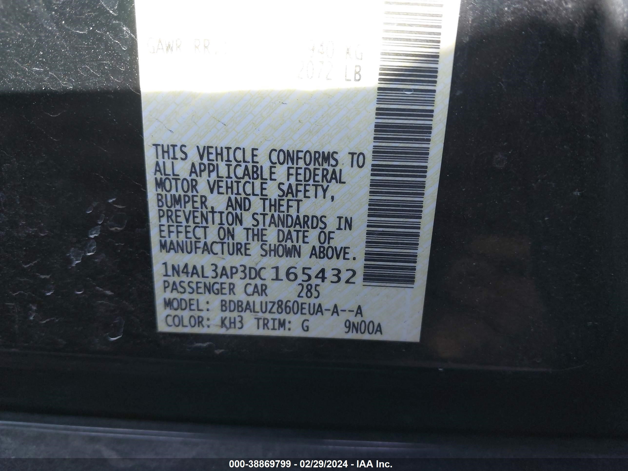 Photo 8 VIN: 1N4AL3AP3DC165432 - NISSAN ALTIMA 