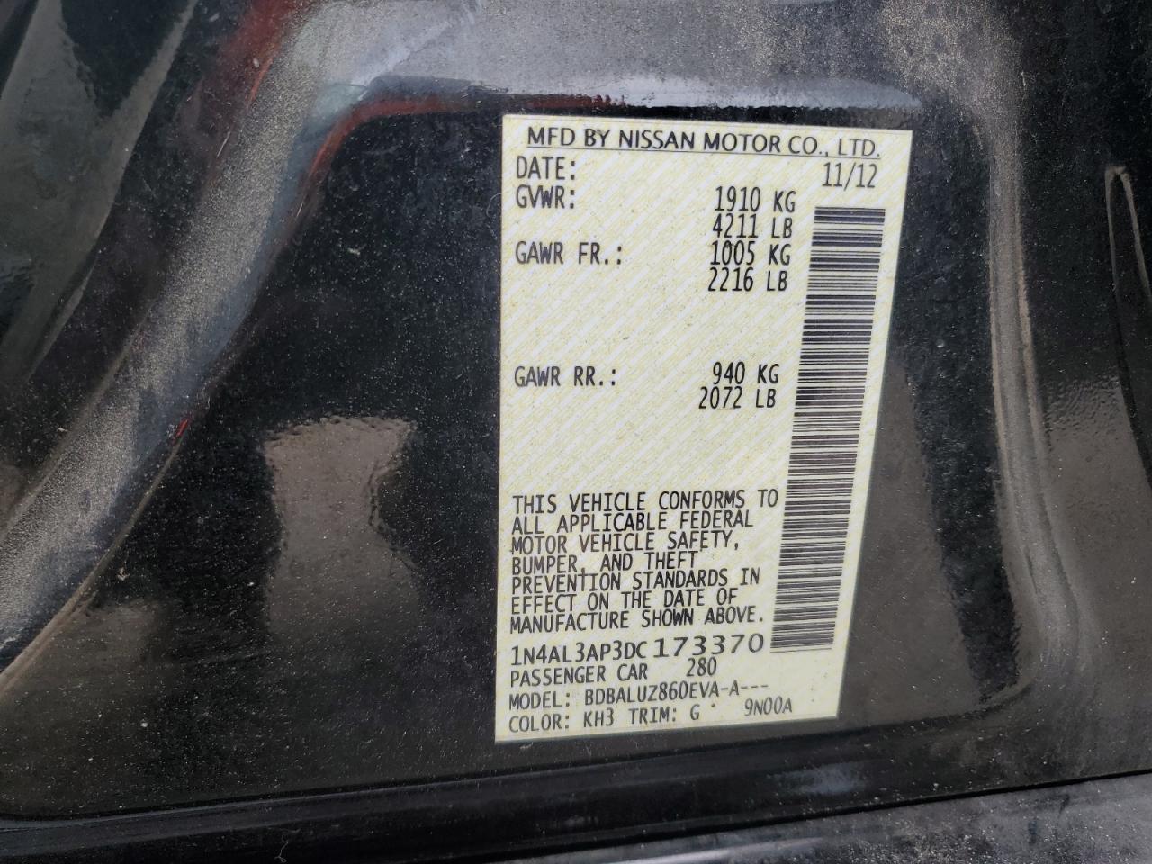 Photo 12 VIN: 1N4AL3AP3DC173370 - NISSAN ALTIMA 