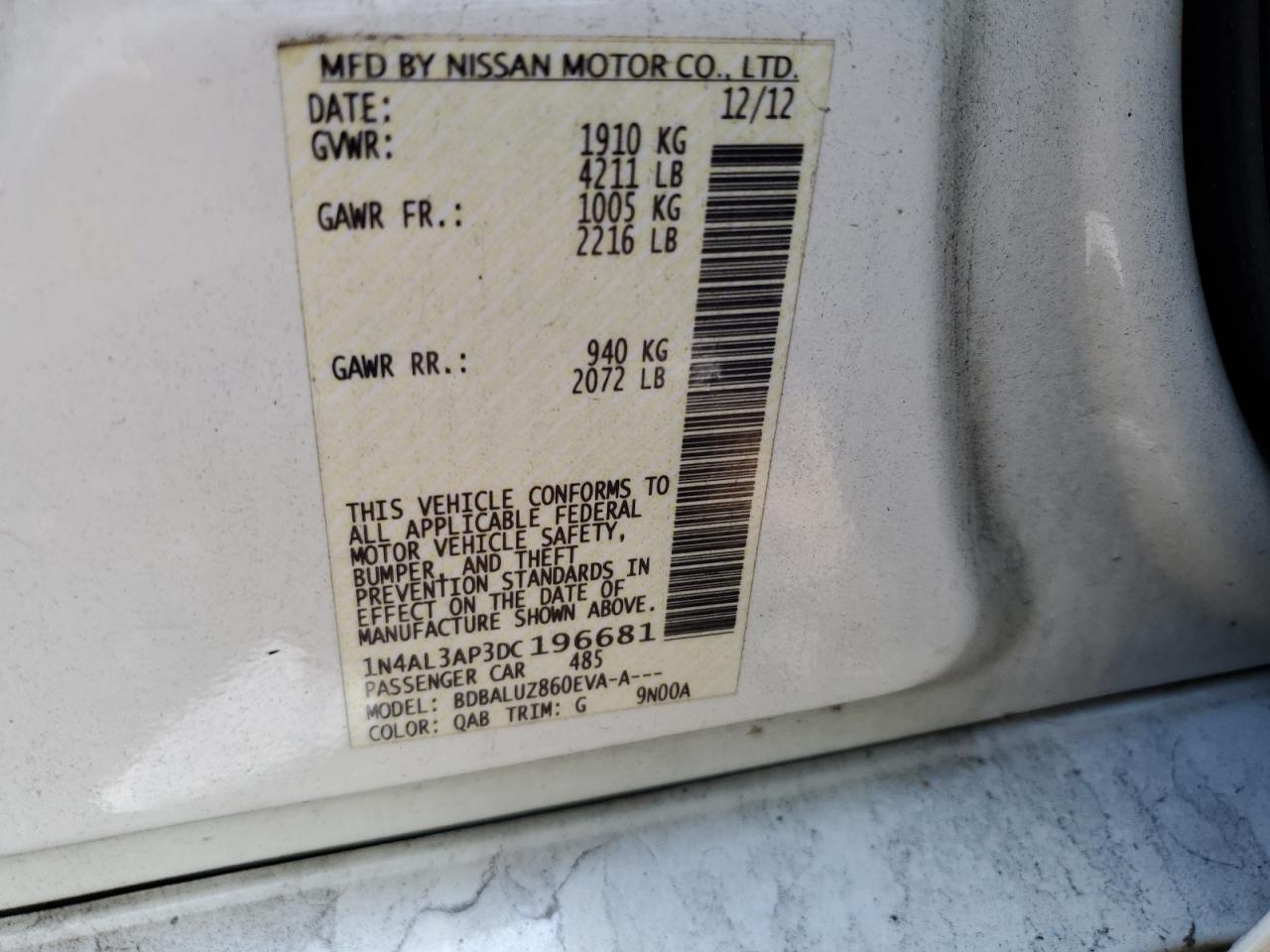 Photo 11 VIN: 1N4AL3AP3DC196681 - NISSAN ALTIMA 