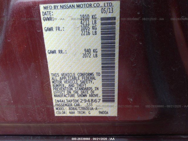 Photo 8 VIN: 1N4AL3AP3DC294867 - NISSAN ALTIMA 