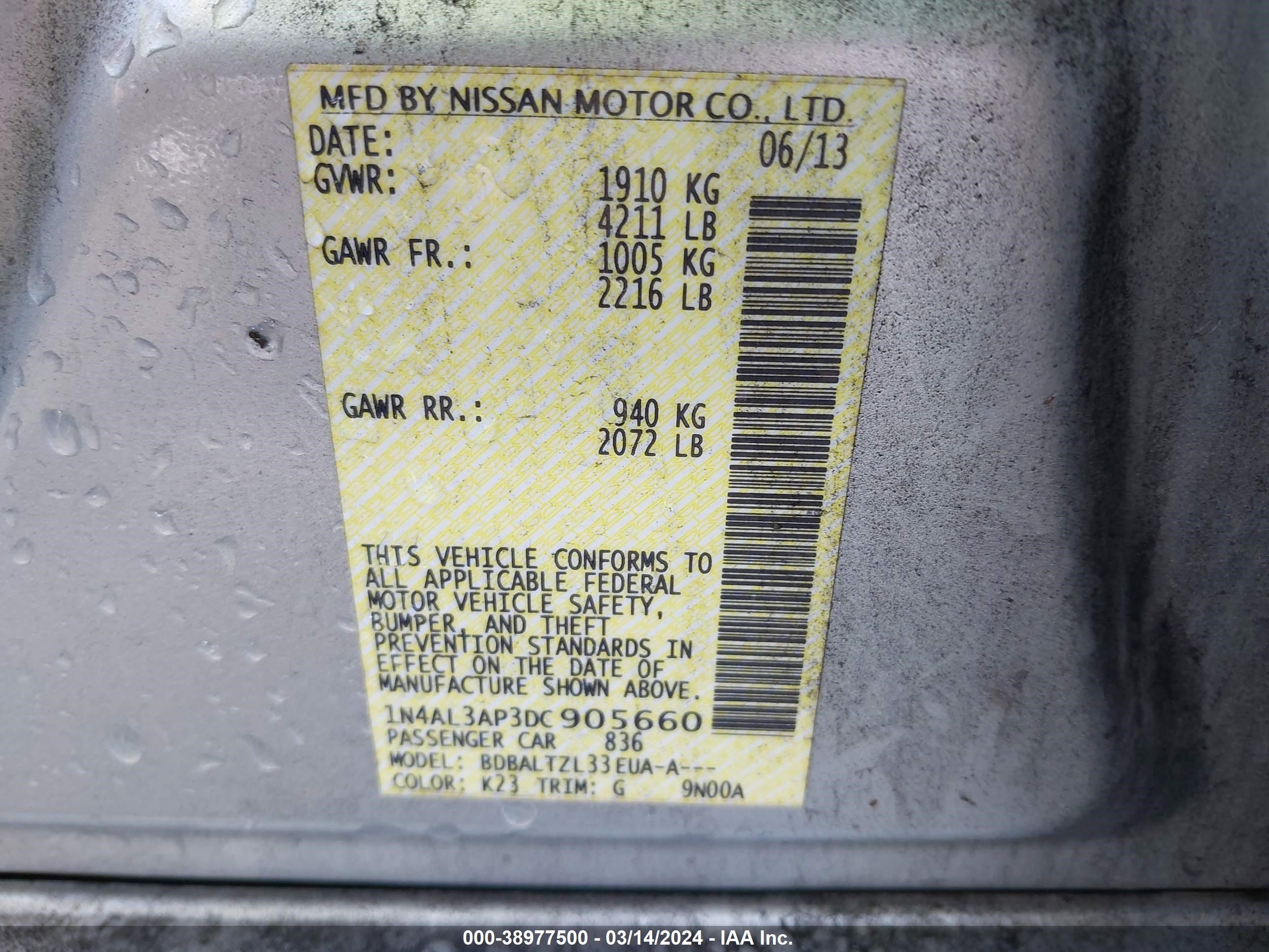 Photo 8 VIN: 1N4AL3AP3DC905660 - NISSAN ALTIMA 