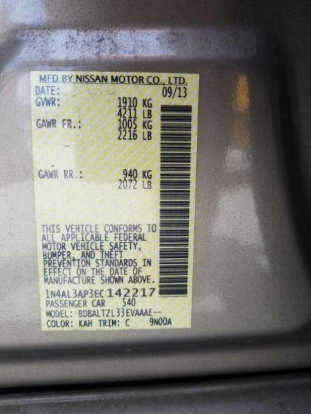 Photo 9 VIN: 1N4AL3AP3EC142217 - NISSAN ALTIMA 2.5 