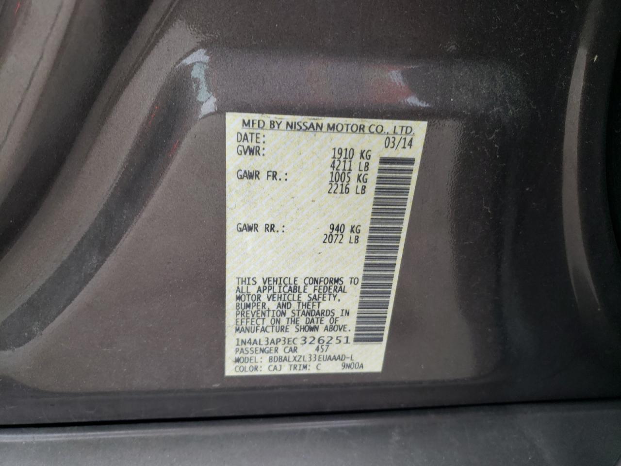 Photo 11 VIN: 1N4AL3AP3EC326251 - NISSAN ALTIMA 