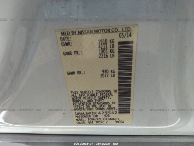 Photo 8 VIN: 1N4AL3AP3EC429542 - NISSAN ALTIMA 