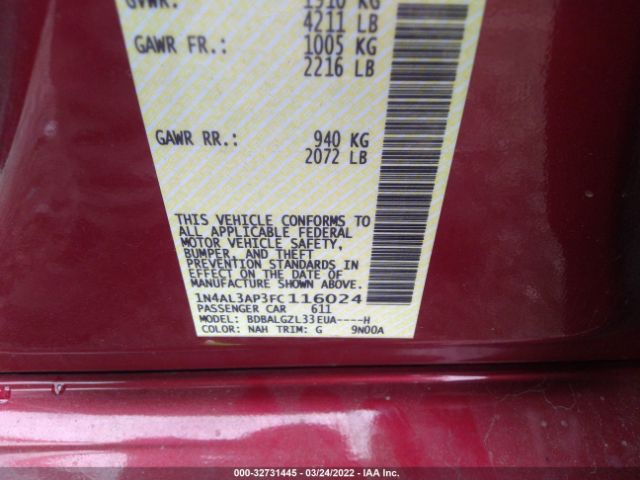 Photo 8 VIN: 1N4AL3AP3FC116024 - NISSAN ALTIMA 