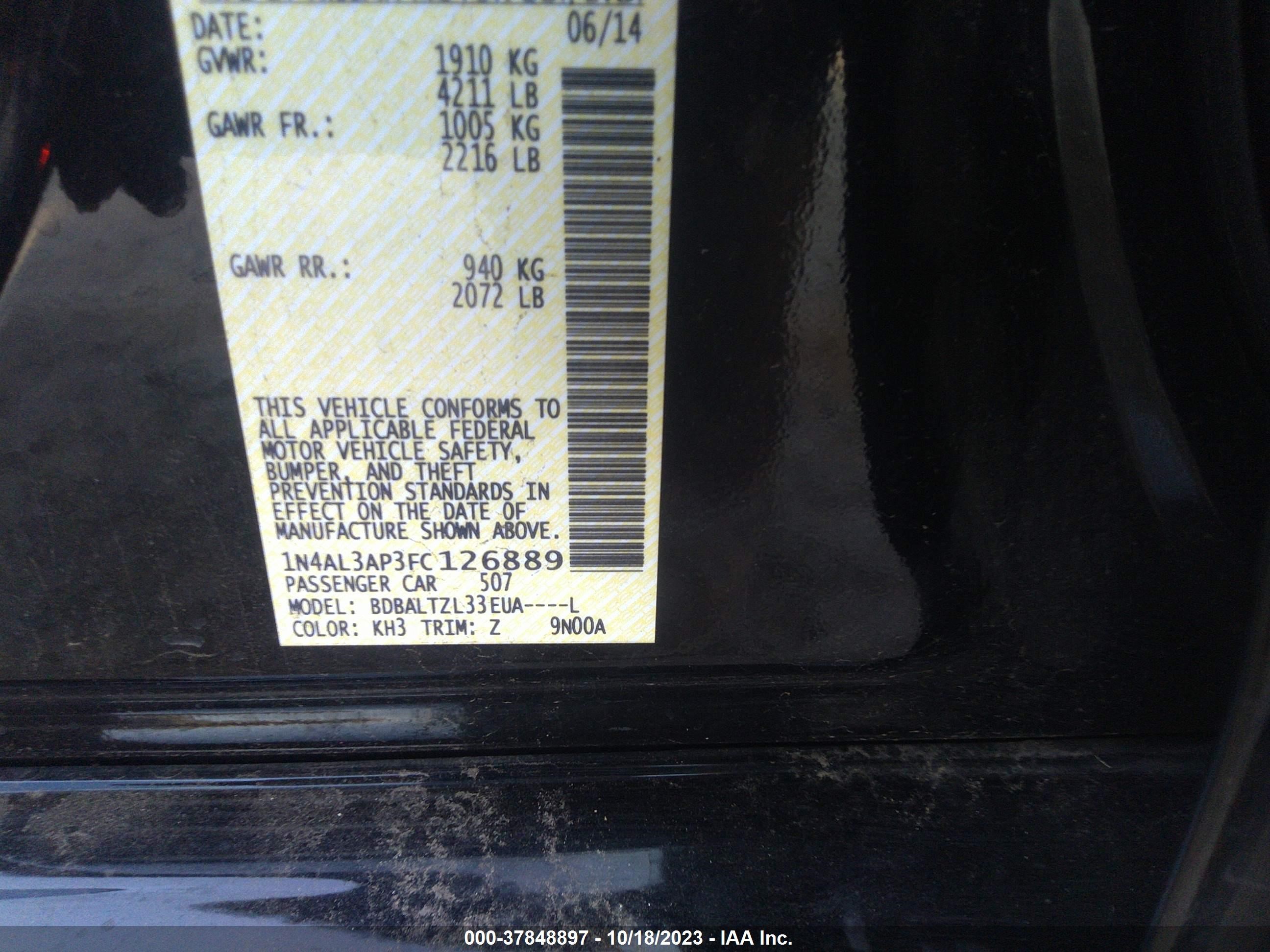 Photo 8 VIN: 1N4AL3AP3FC126889 - NISSAN ALTIMA 