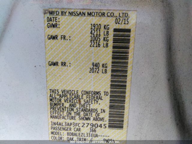 Photo 8 VIN: 1N4AL3AP3FC279045 - NISSAN ALTIMA 