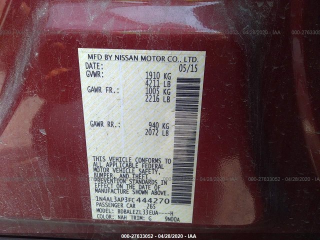 Photo 8 VIN: 1N4AL3AP3FC444270 - NISSAN ALTIMA 