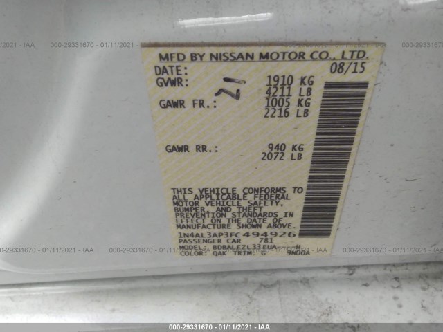 Photo 8 VIN: 1N4AL3AP3FC494926 - NISSAN ALTIMA 