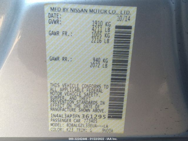 Photo 8 VIN: 1N4AL3AP3FN361295 - NISSAN ALTIMA 