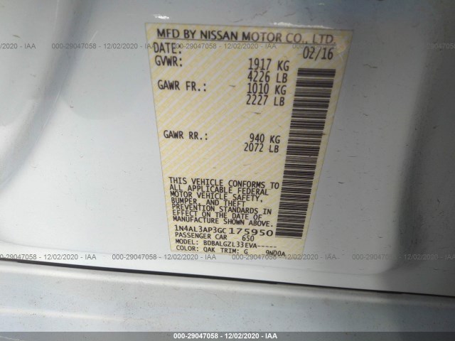 Photo 8 VIN: 1N4AL3AP3GC175950 - NISSAN ALTIMA 