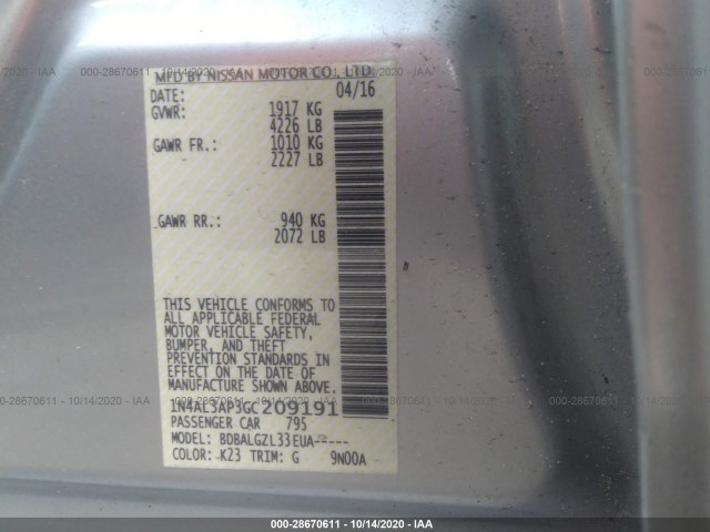 Photo 8 VIN: 1N4AL3AP3GC209191 - NISSAN ALTIMA 