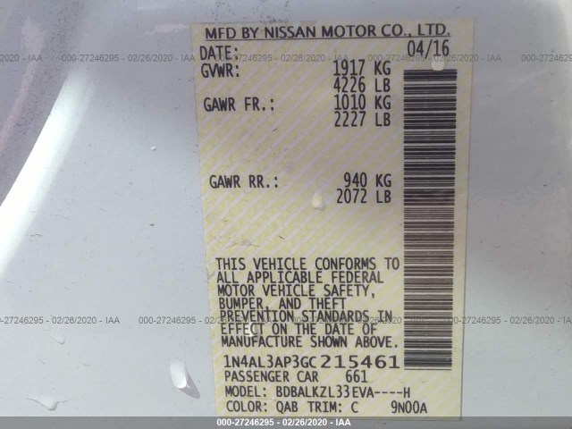 Photo 8 VIN: 1N4AL3AP3GC215461 - NISSAN ALTIMA 