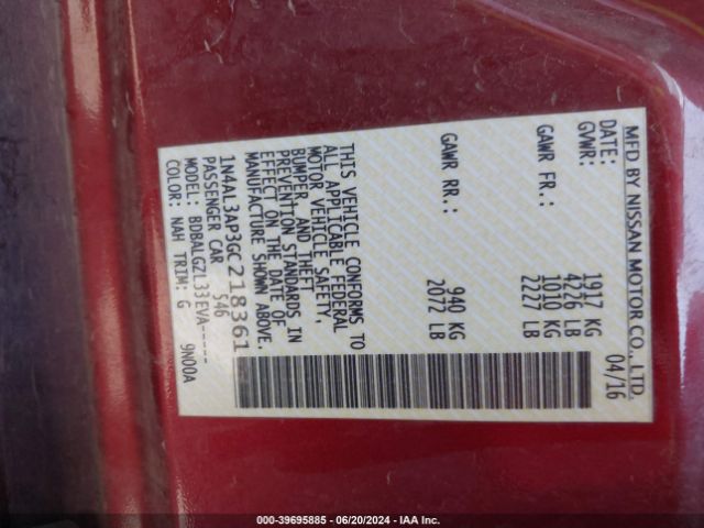 Photo 8 VIN: 1N4AL3AP3GC218361 - NISSAN ALTIMA 