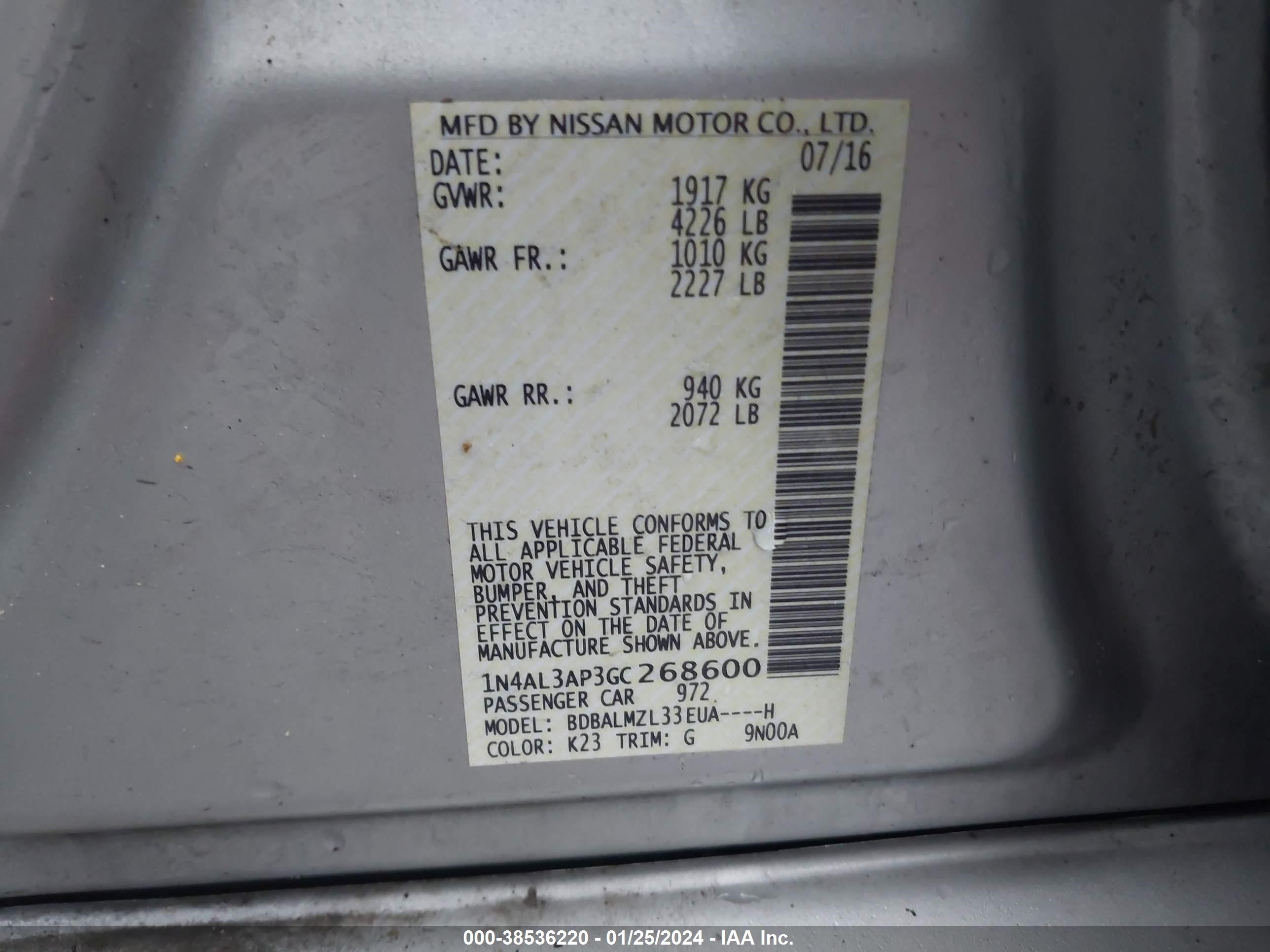 Photo 8 VIN: 1N4AL3AP3GC268600 - NISSAN ALTIMA 